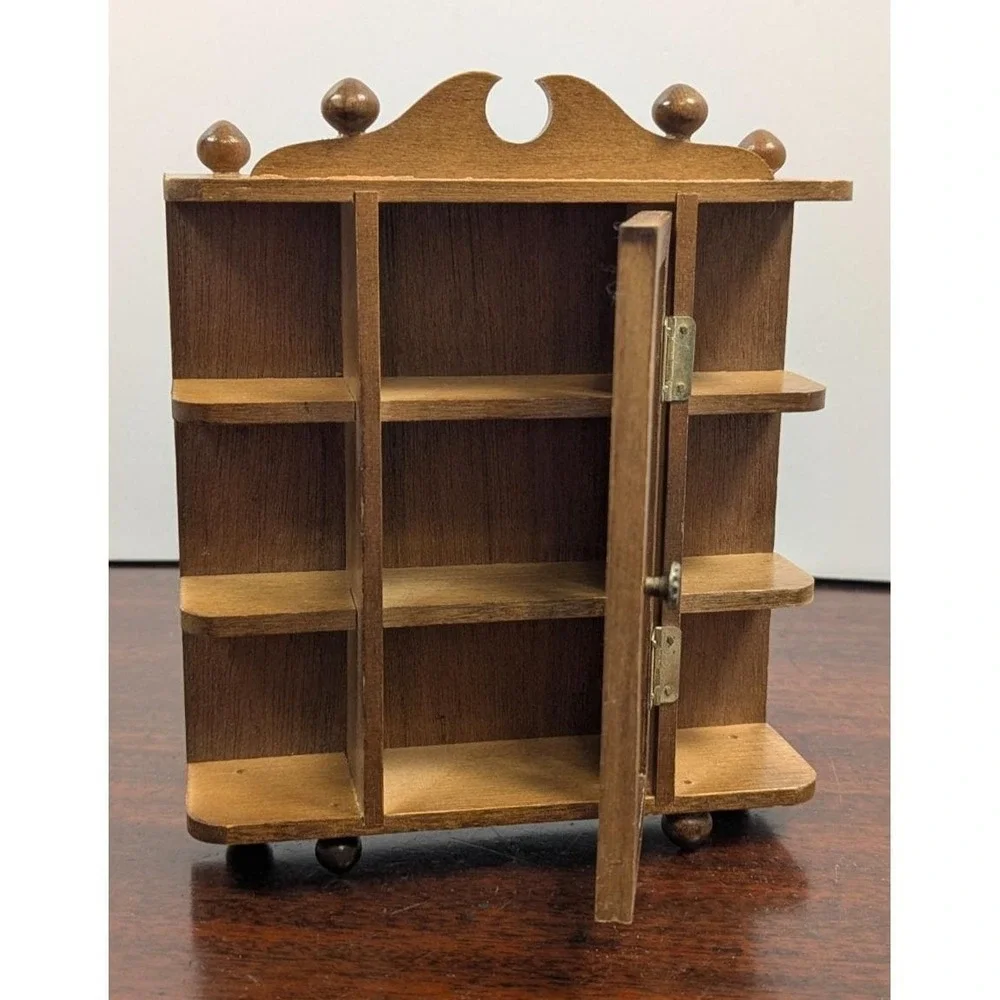 Vintage Miniature Wood Curio Display Cabinet Glass Door Wall Shelf Shadow Box